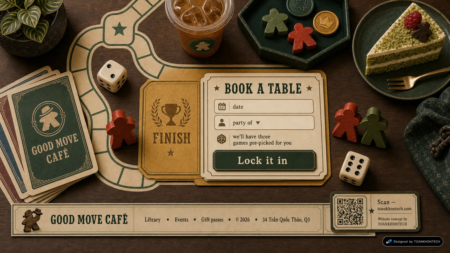 GOOD MOVE CAFÉ website concept artboard focused on closing invitation