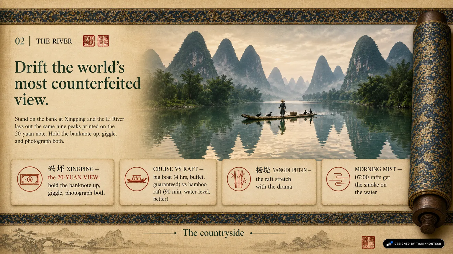 桂林·阳朔 — THE RIVER SCROLL website concept artboard focused on theriver