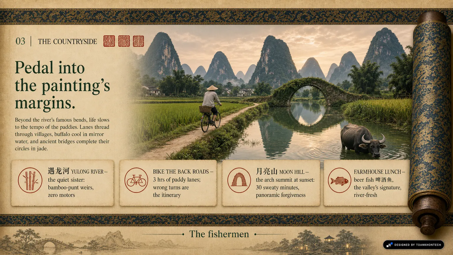 桂林·阳朔 — THE RIVER SCROLL website concept artboard focused on countryside