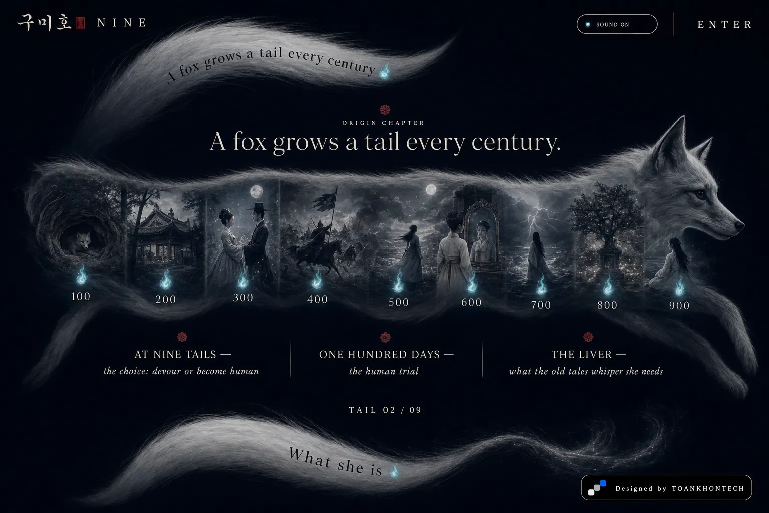 구미호 NINE website concept artboard focused on place of origin