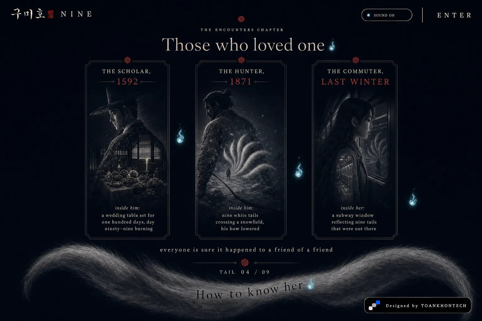 구미호 NINE website concept artboard focused on encounters