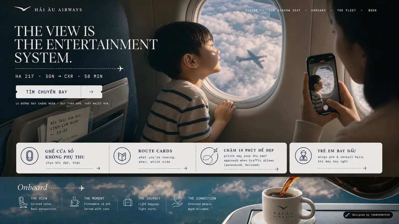 HẢI ÂU AIRWAYS website concept artboard focused on windowseat