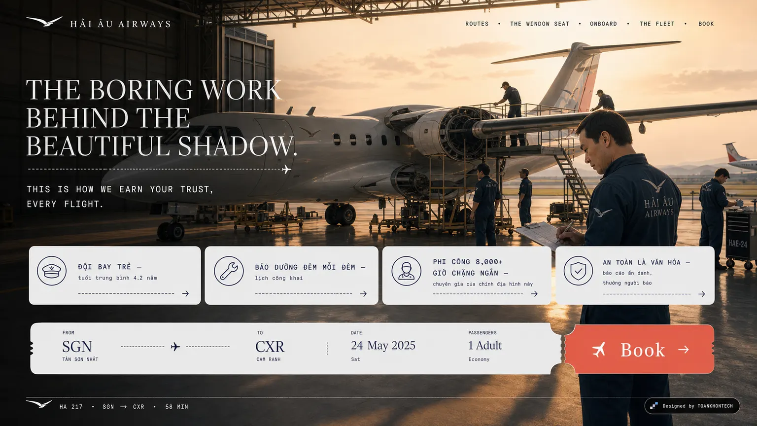 HẢI ÂU AIRWAYS website concept artboard focused on fleet