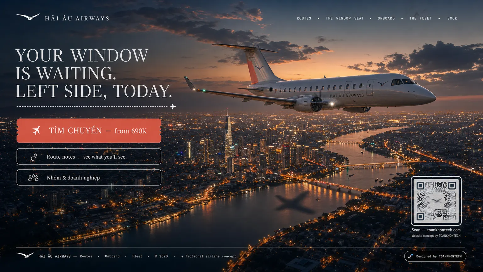 HẢI ÂU AIRWAYS website concept artboard focused on closing invitation