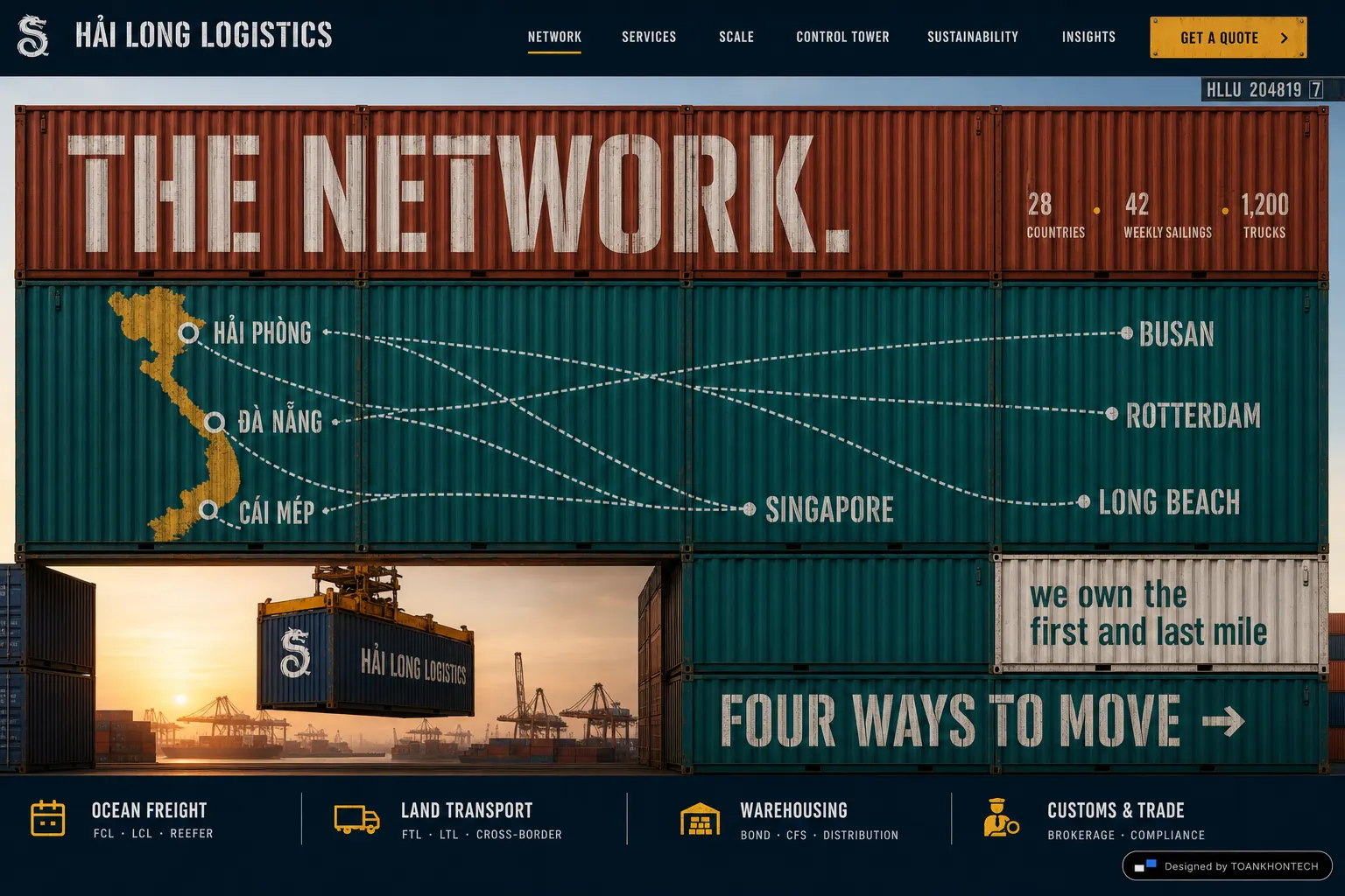 HẢI LONG LOGISTICS website concept artboard focused on network