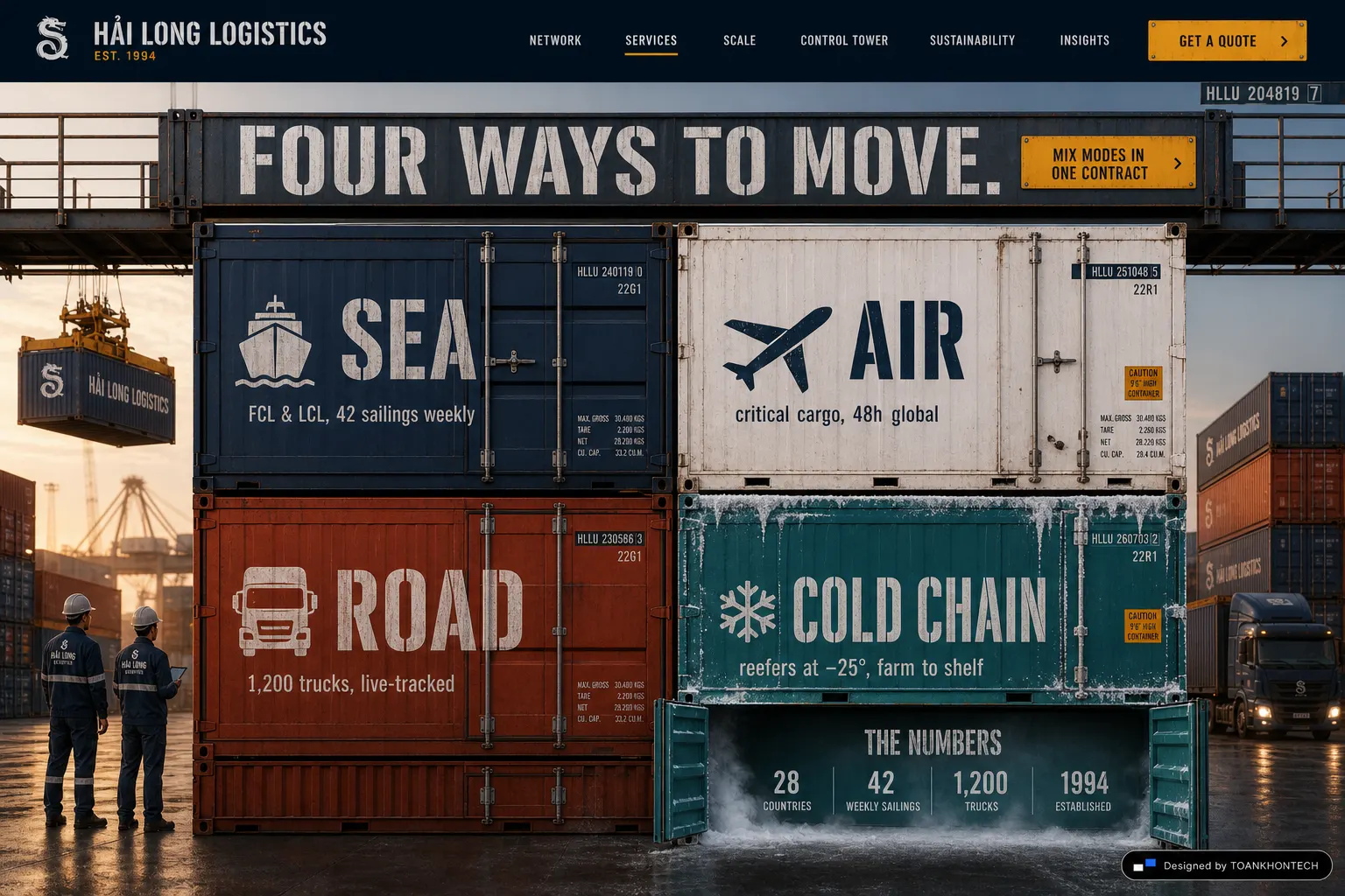 HẢI LONG LOGISTICS website concept artboard focused on services