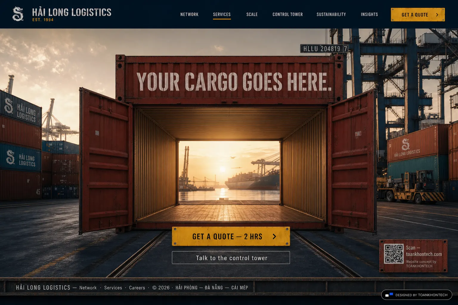 HẢI LONG LOGISTICS website concept artboard focused on closing invitation