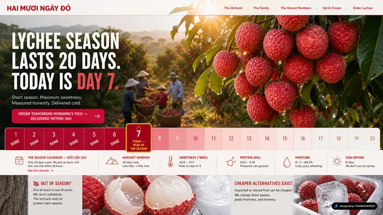 HAI MƯƠI NGÀY ĐỎ — Short season. Maximum sweetness. Delivered cold.
