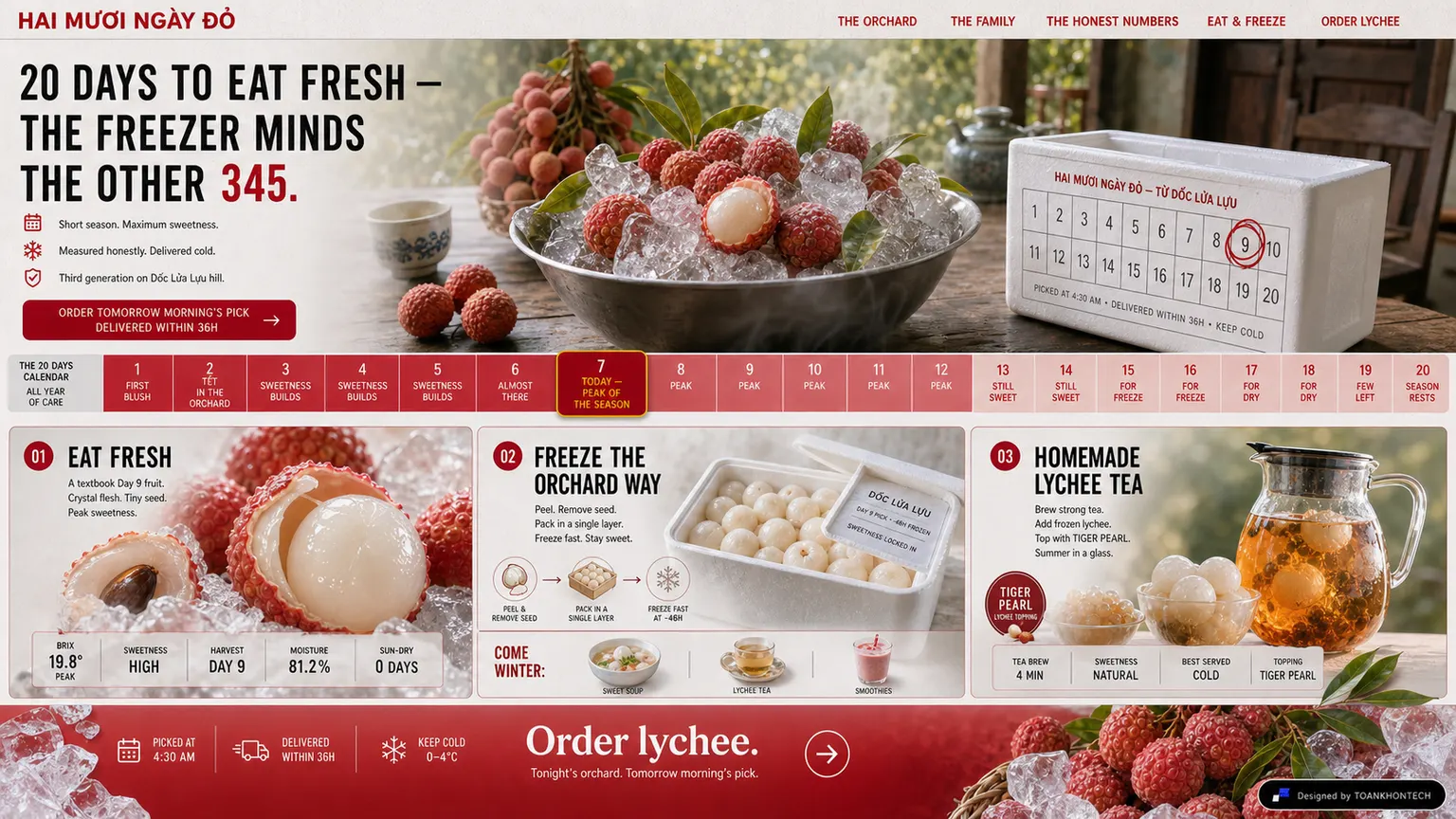 HAI MƯƠI NGÀY ĐỎ website concept artboard focused on product choice