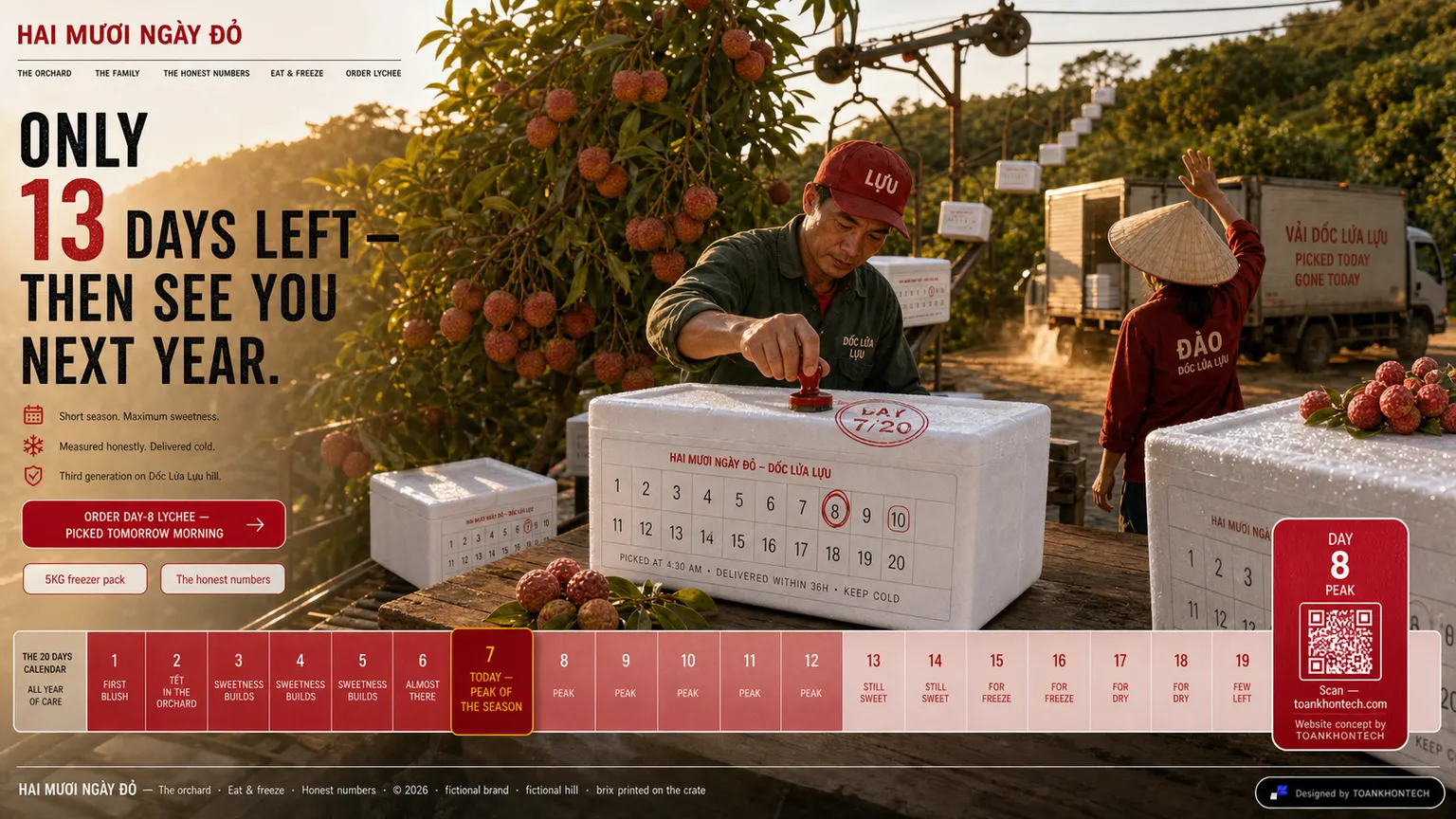 HAI MƯƠI NGÀY ĐỎ website concept artboard focused on closing invitation