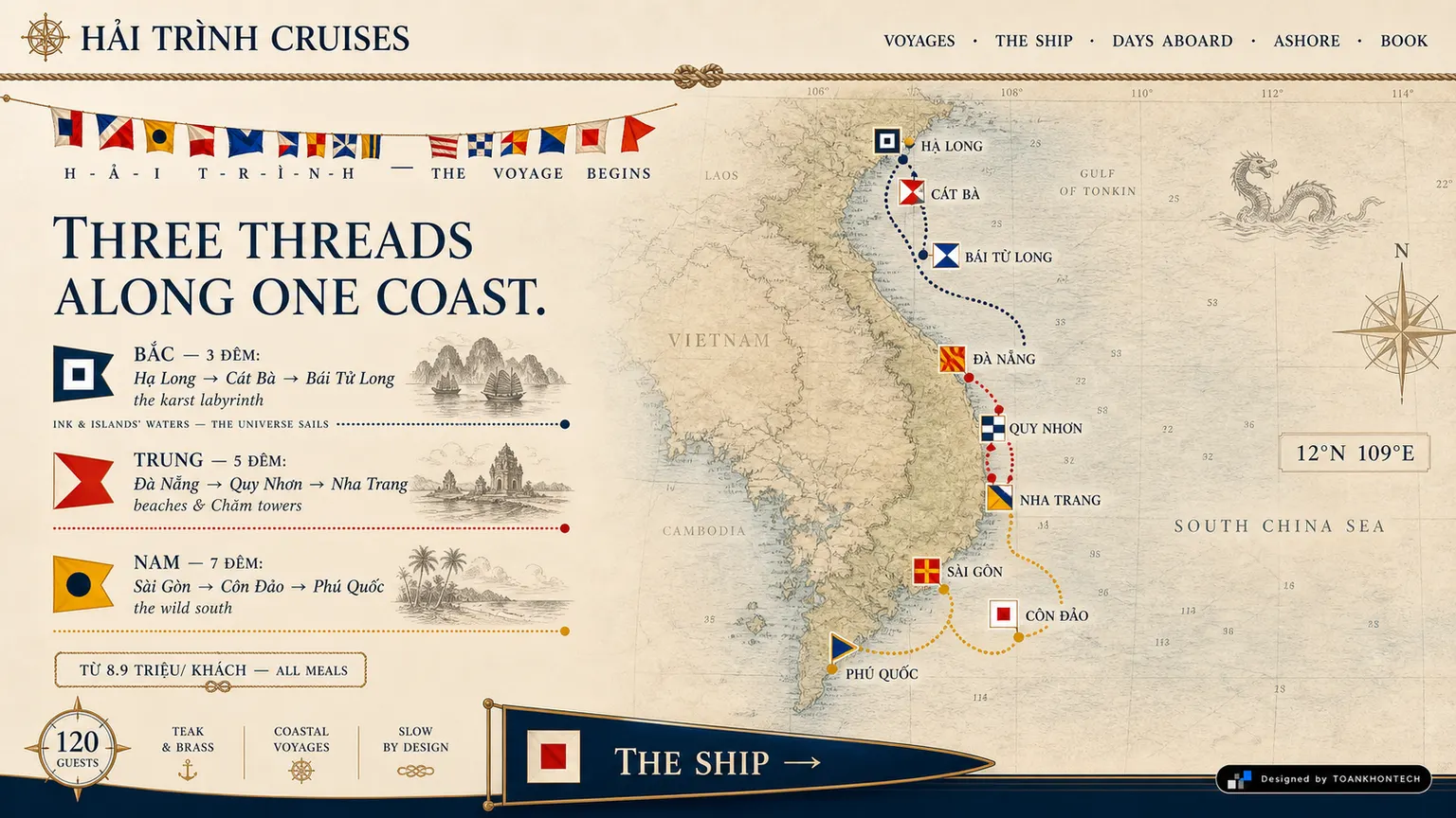 HẢI TRÌNH CRUISES website concept artboard focused on voyages