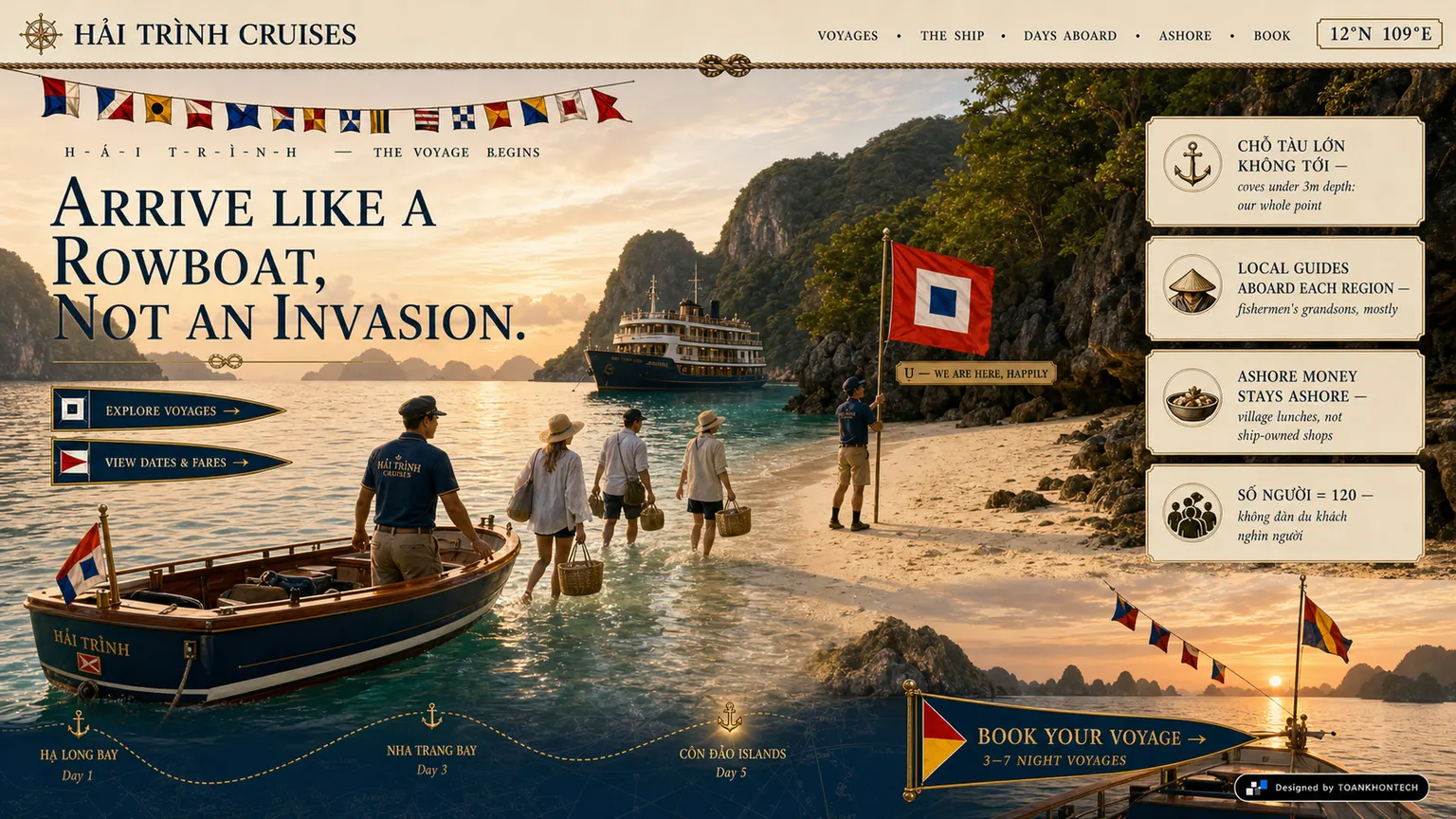HẢI TRÌNH CRUISES website concept artboard focused on ashore