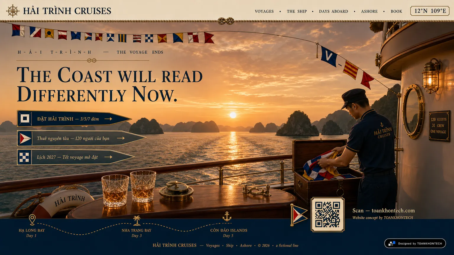 HẢI TRÌNH CRUISES website concept artboard focused on closing invitation