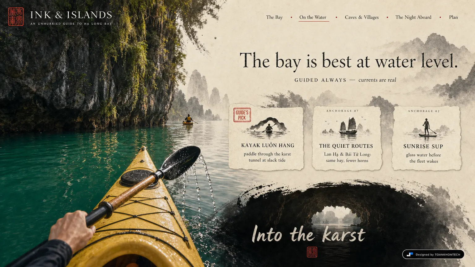 INK & ISLANDS website concept artboard focused on onthewater