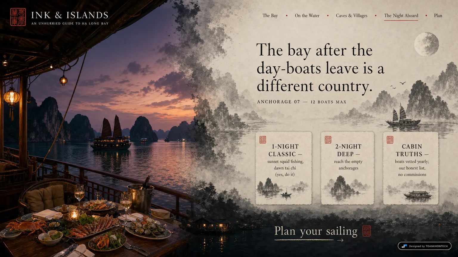 INK & ISLANDS website concept artboard focused on nightaboard