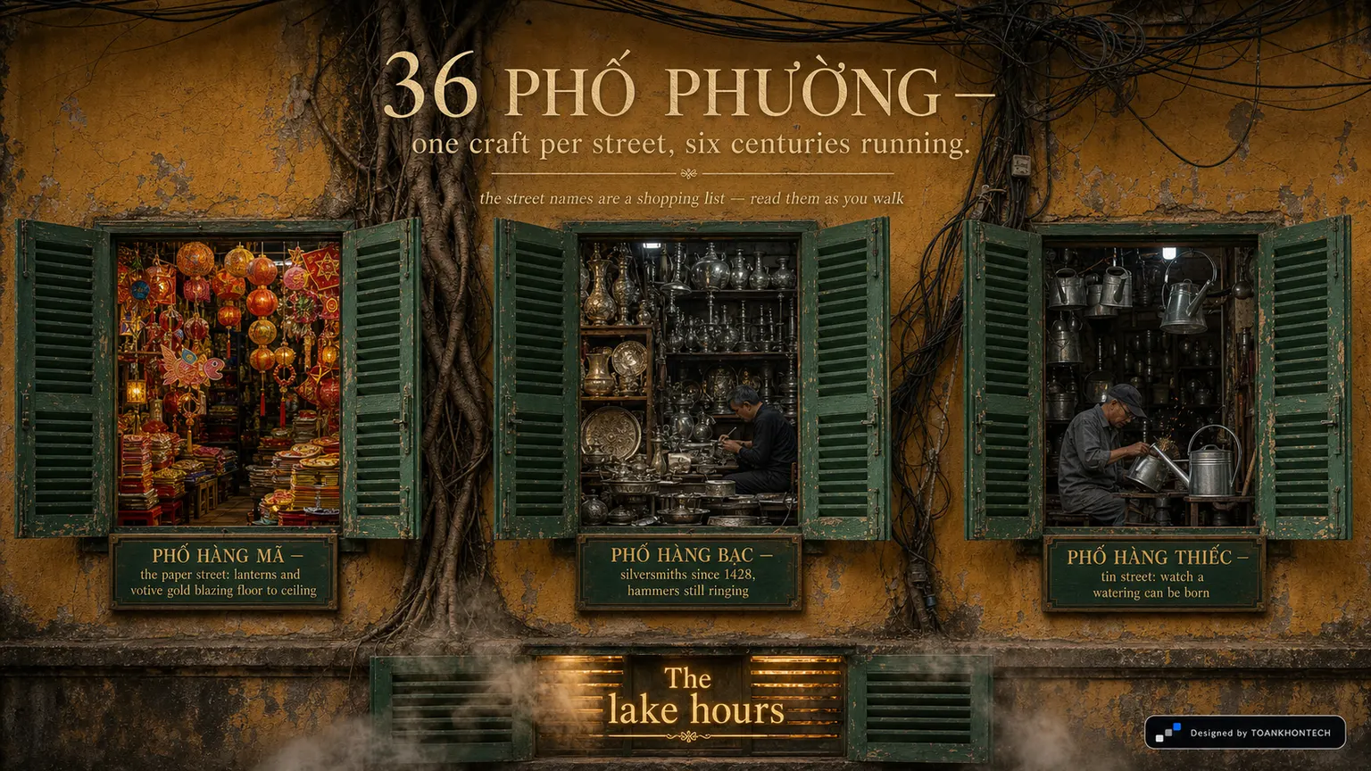 HÀ NỘI — THE GREEN SHUTTERS website concept artboard focused on oldquarter