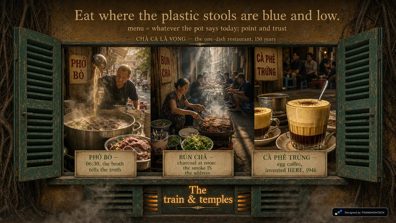 HÀ NỘI — THE GREEN SHUTTERS website concept artboard focused on eat