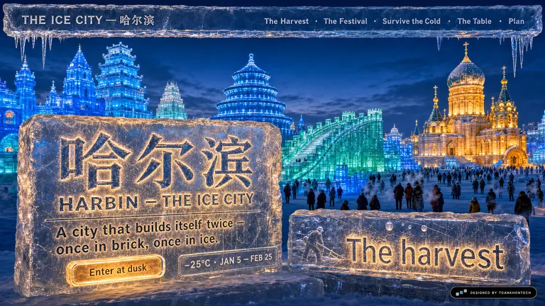 哈尔滨 — THE ICE CITY — A city that builds itself twice — once in brick, once in ice.