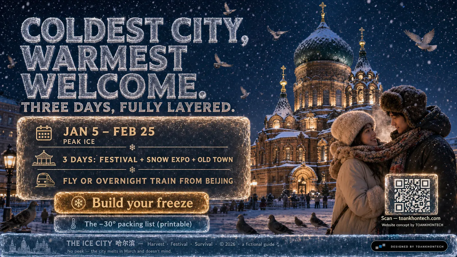 哈尔滨 — THE ICE CITY website concept artboard focused on closing invitation
