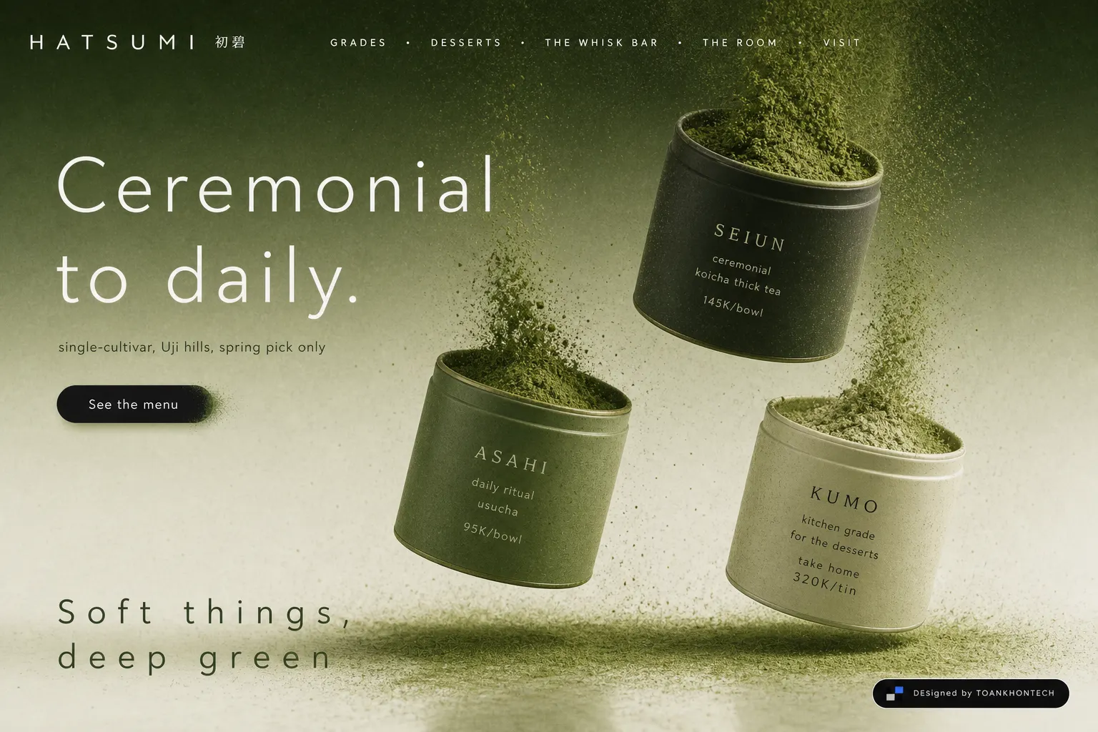 HATSUMI website concept artboard focused on grades
