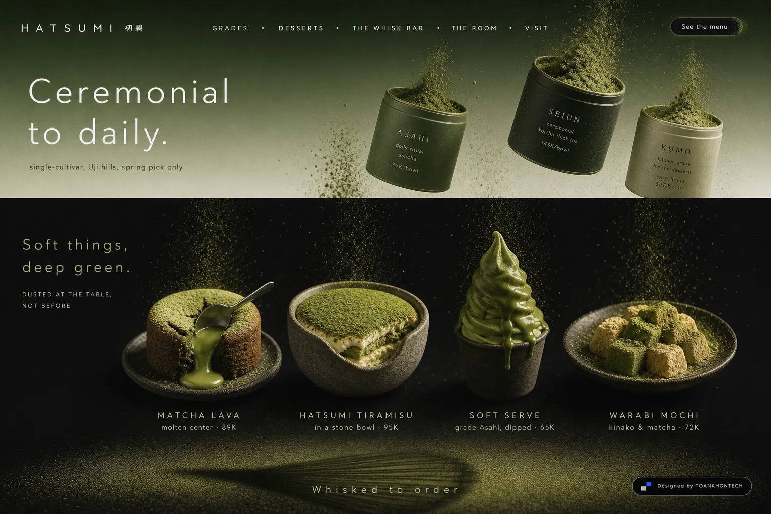 HATSUMI website concept artboard focused on desserts