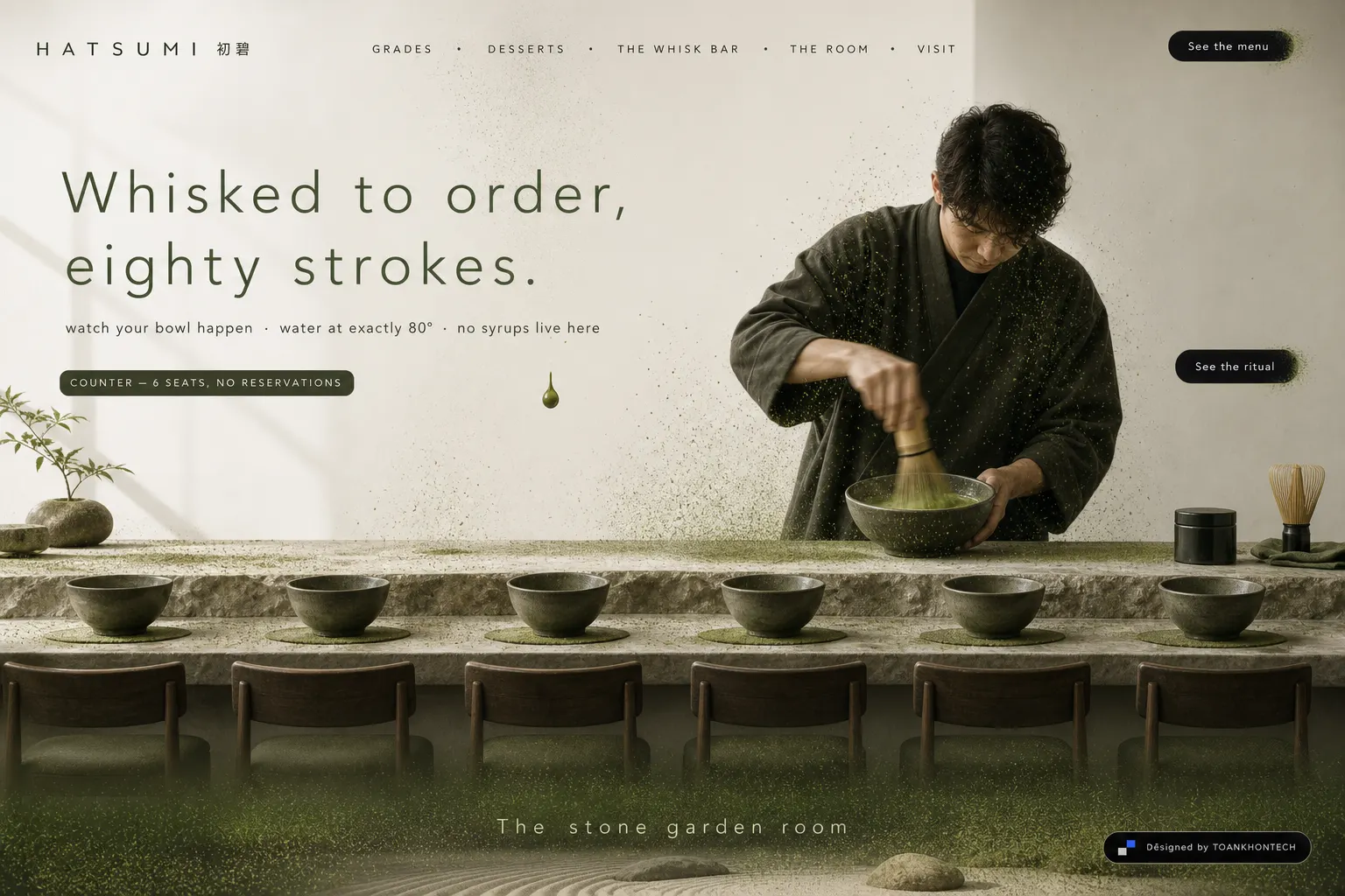 HATSUMI website concept artboard focused on whiskbar