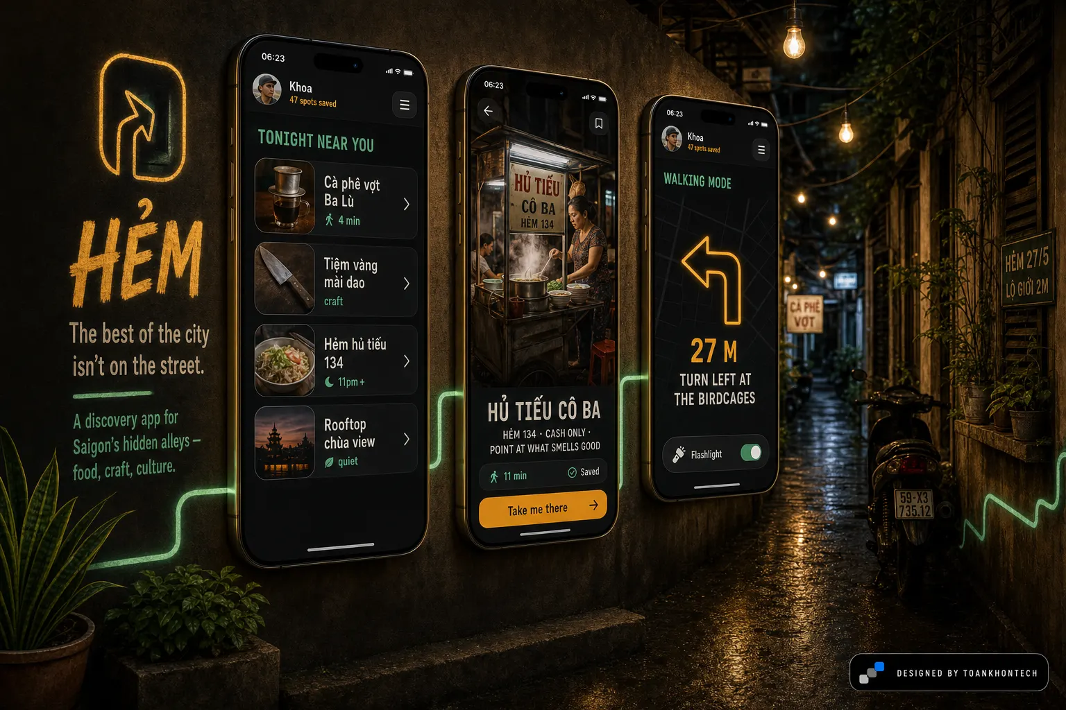 HẺM website concept artboard focused on flow