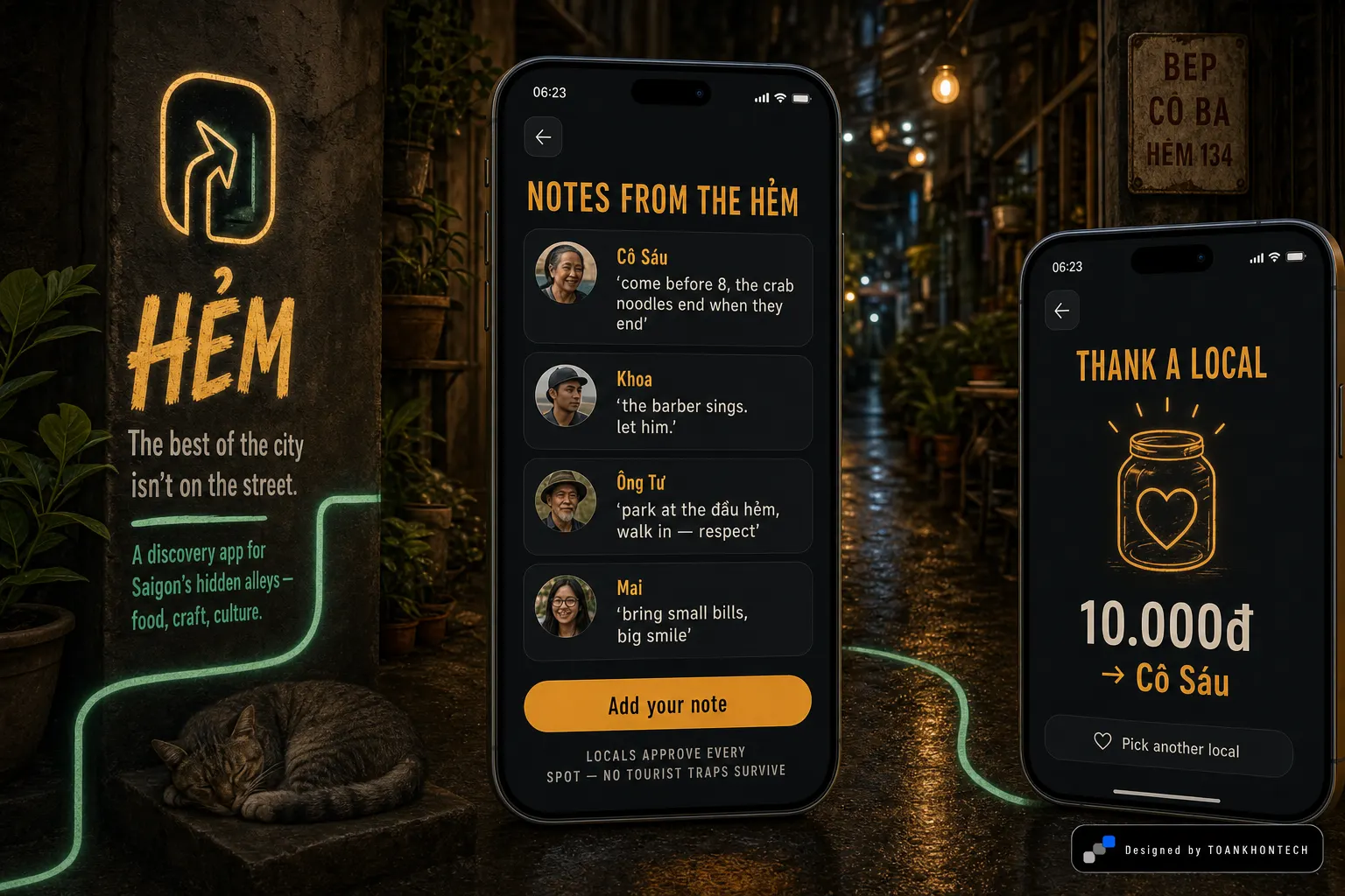 HẺM website concept artboard focused on locals