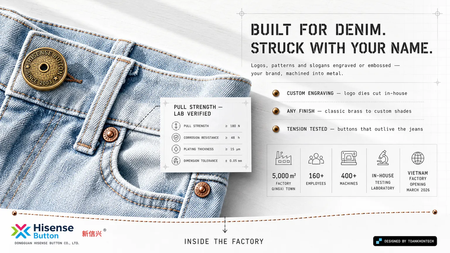 Hisense Button 新信兴 website concept artboard focused on denim