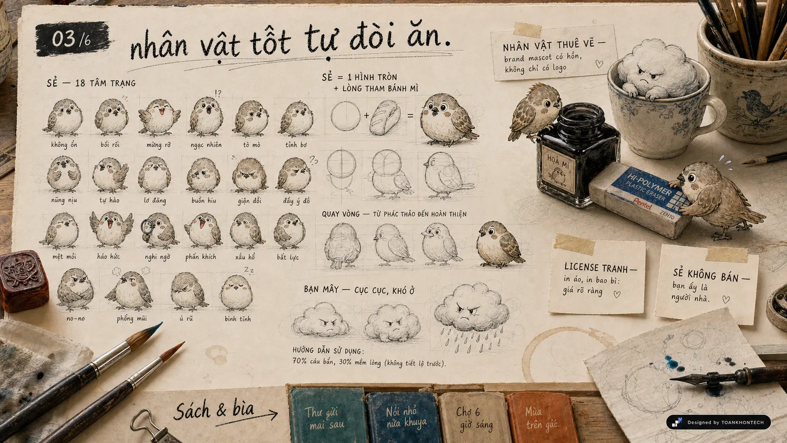 HỌA MI website concept artboard focused on characters