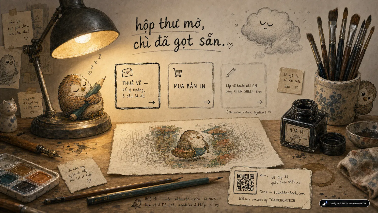 HỌA MI website concept artboard focused on closing invitation