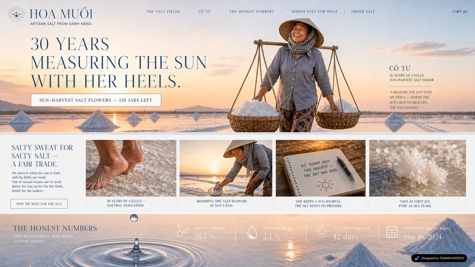 HOA MUỐI website concept artboard focused on maker record