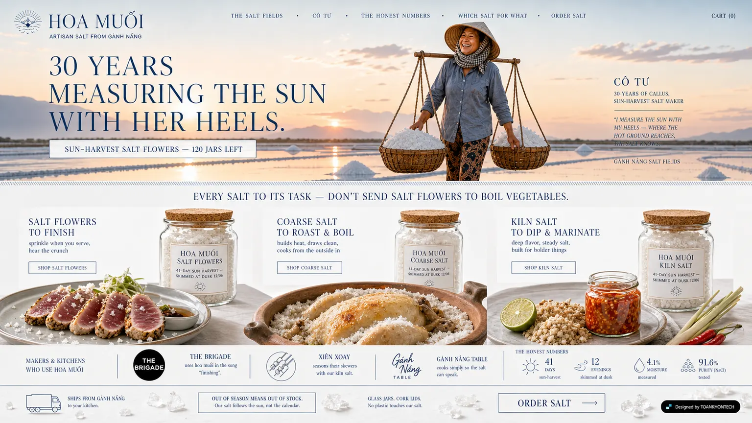 HOA MUỐI website concept artboard focused on product choice