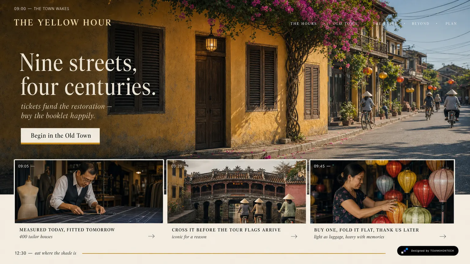 THE YELLOW HOUR website concept artboard focused on oldtown