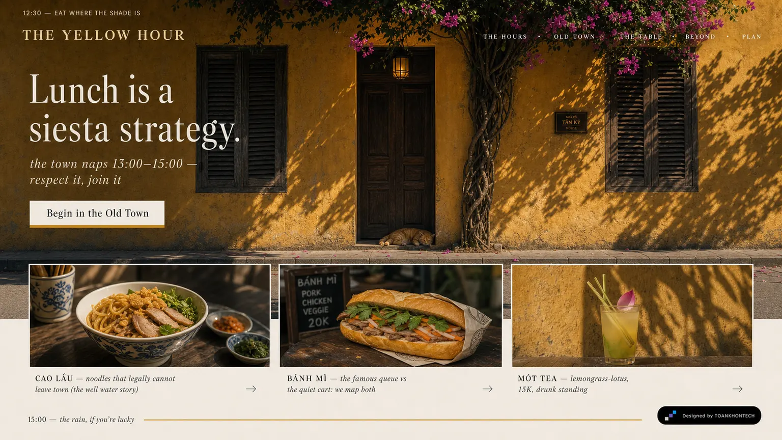 THE YELLOW HOUR website concept artboard focused on thetable