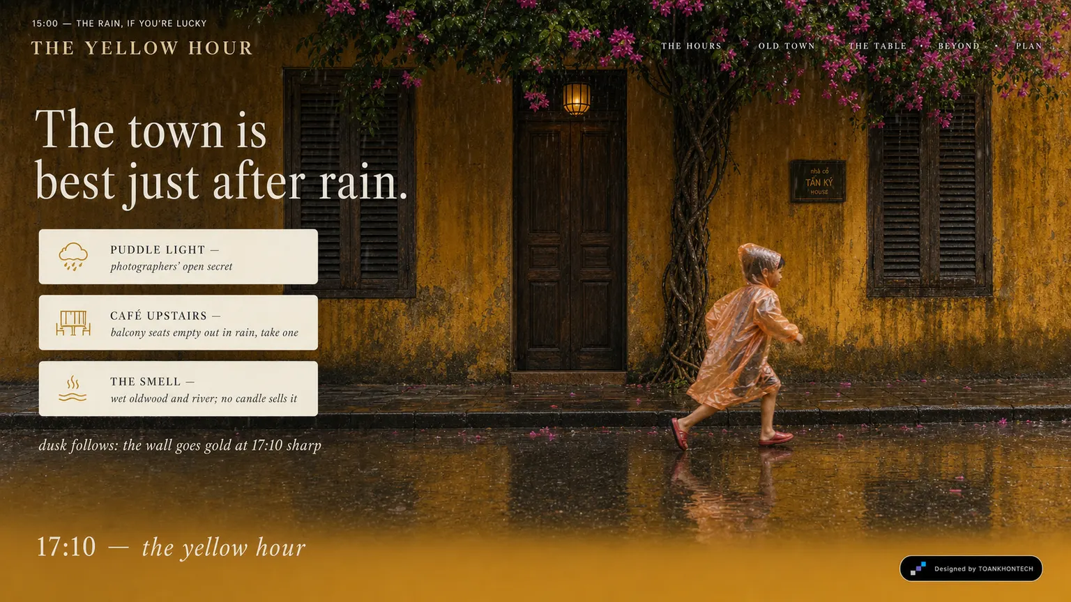 THE YELLOW HOUR website concept artboard focused on rain