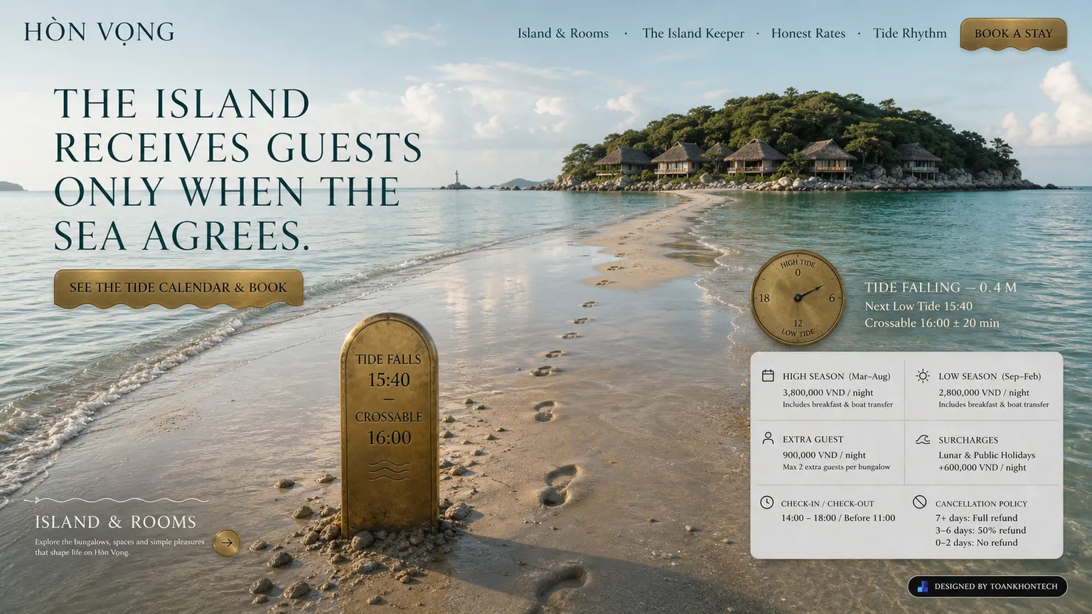 HÒN VỌNG opening interface — an independent accommodation website