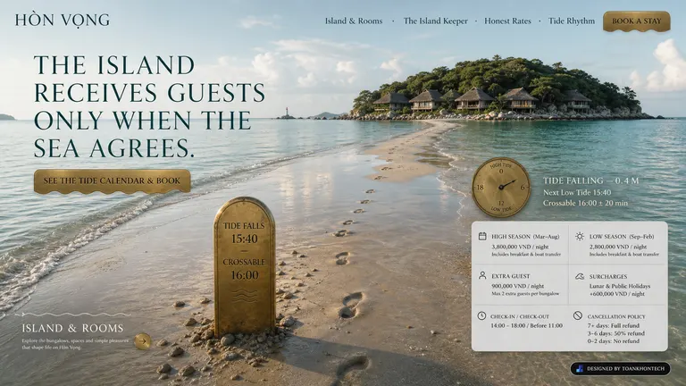 HÒN VỌNG — The island receives guests only when the sea agrees.