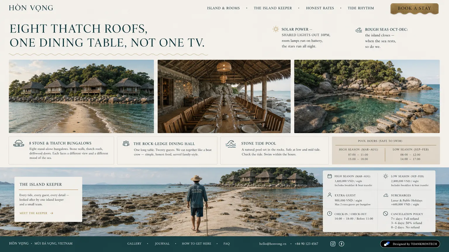 HÒN VỌNG website concept artboard focused on rooms and stays