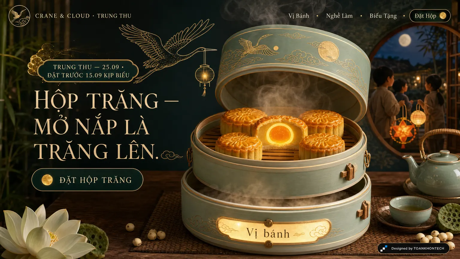 CRANE & CLOUD · TRUNG THU — Hộp trăng — mở nắp là trăng lên.