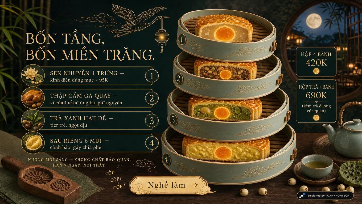 CRANE & CLOUD · TRUNG THU website concept artboard focused on flavors