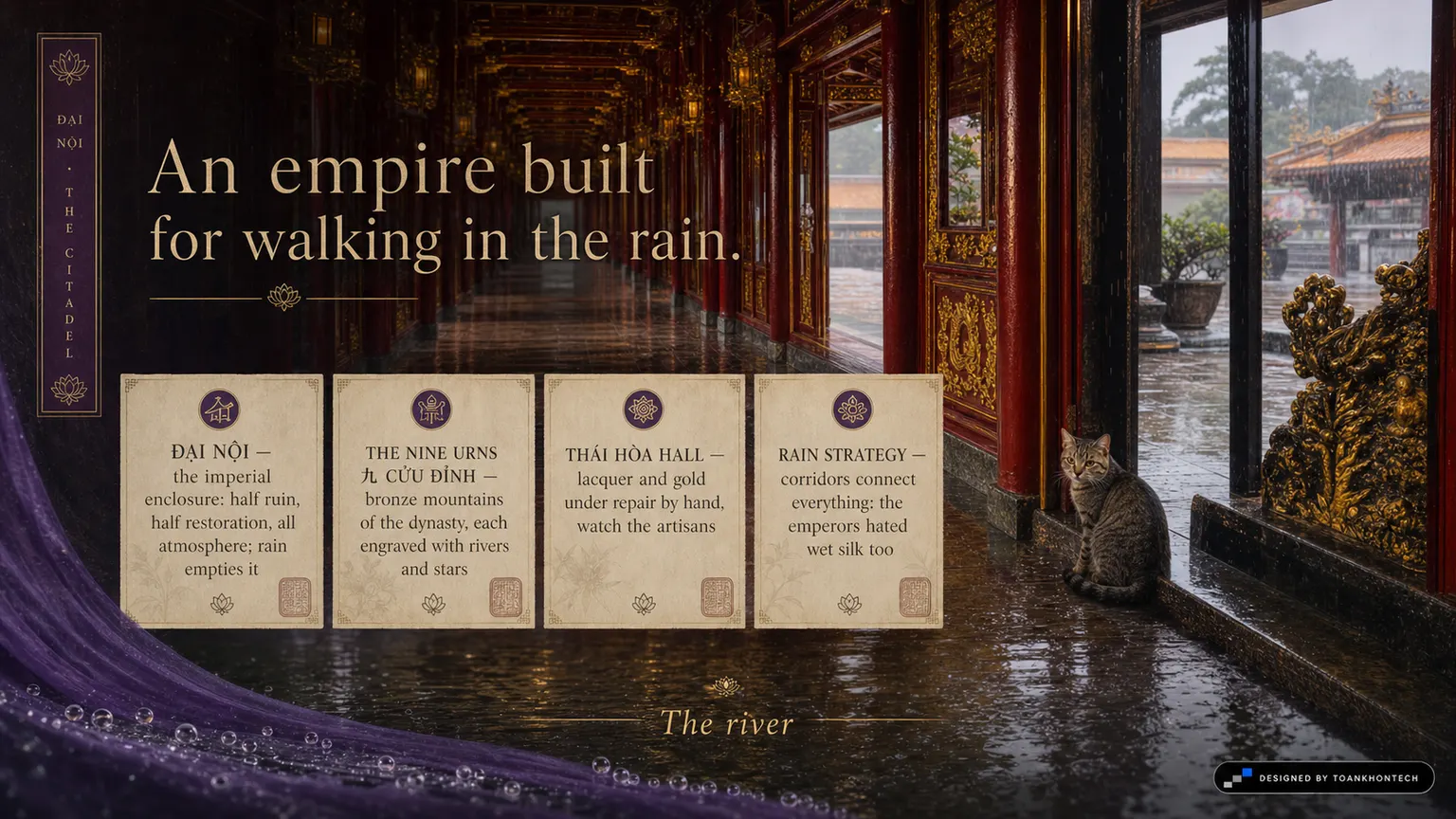HUẾ — THE RAIN VEIL website concept artboard focused on citadel