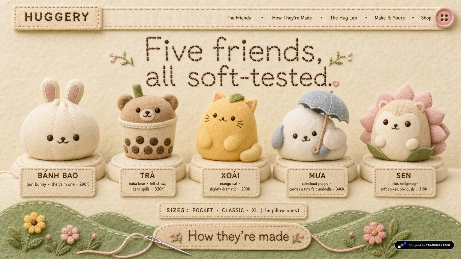 HUGGERY website concept artboard focused on friends