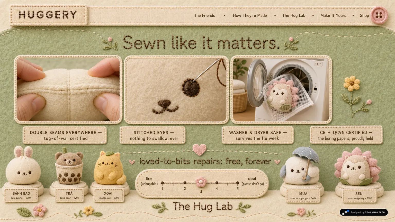 HUGGERY website concept artboard focused on craft