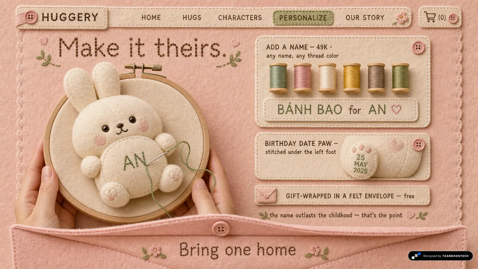 HUGGERY website concept artboard focused on personal