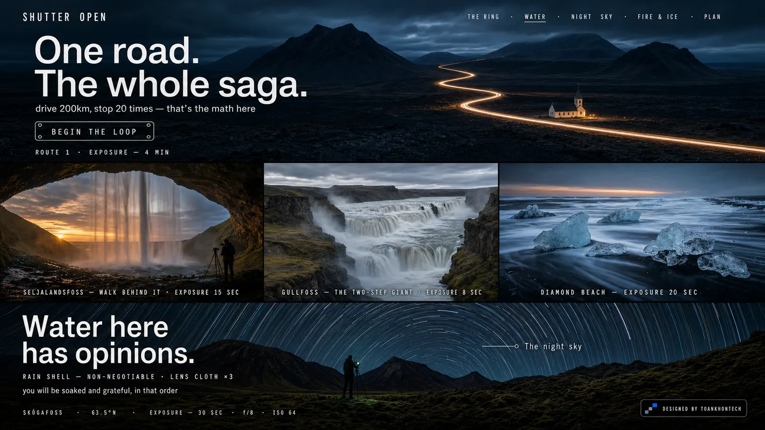 SHUTTER OPEN website concept artboard focused on water