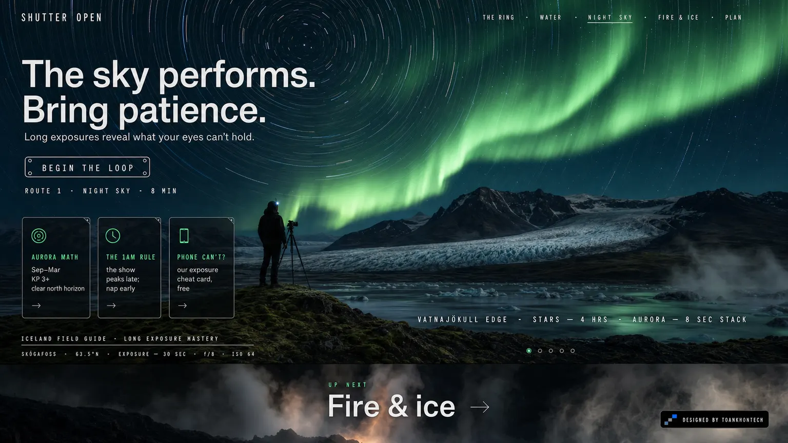 SHUTTER OPEN website concept artboard focused on nightsky