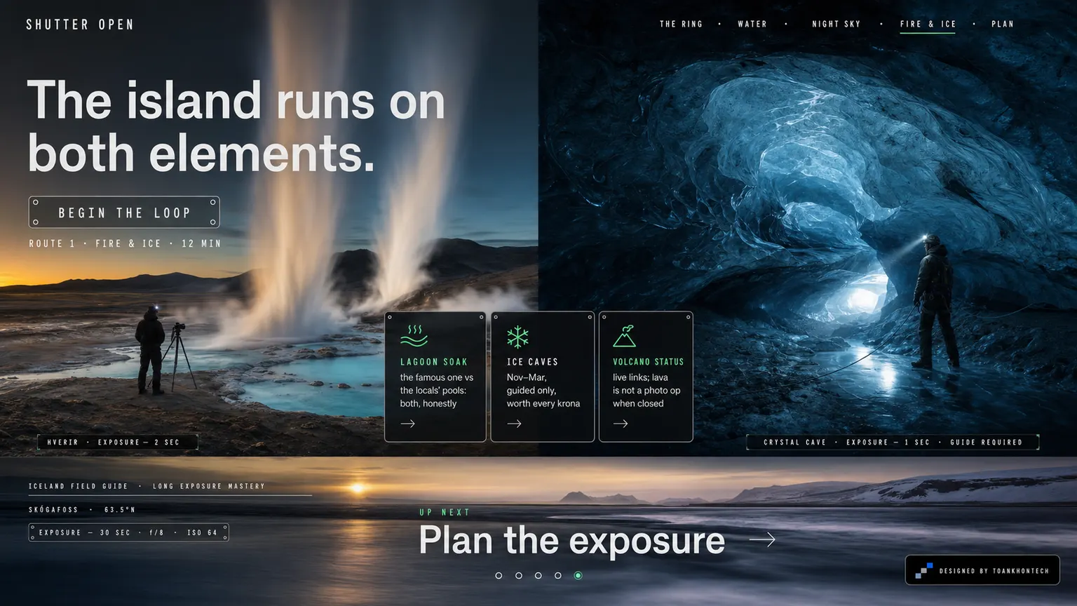 SHUTTER OPEN website concept artboard focused on fireice