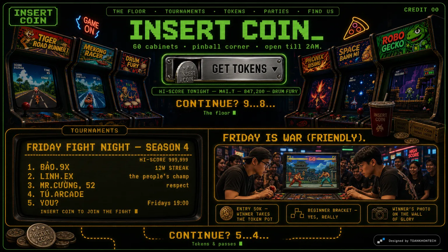 INSERT COIN_ website concept artboard focused on tournaments
