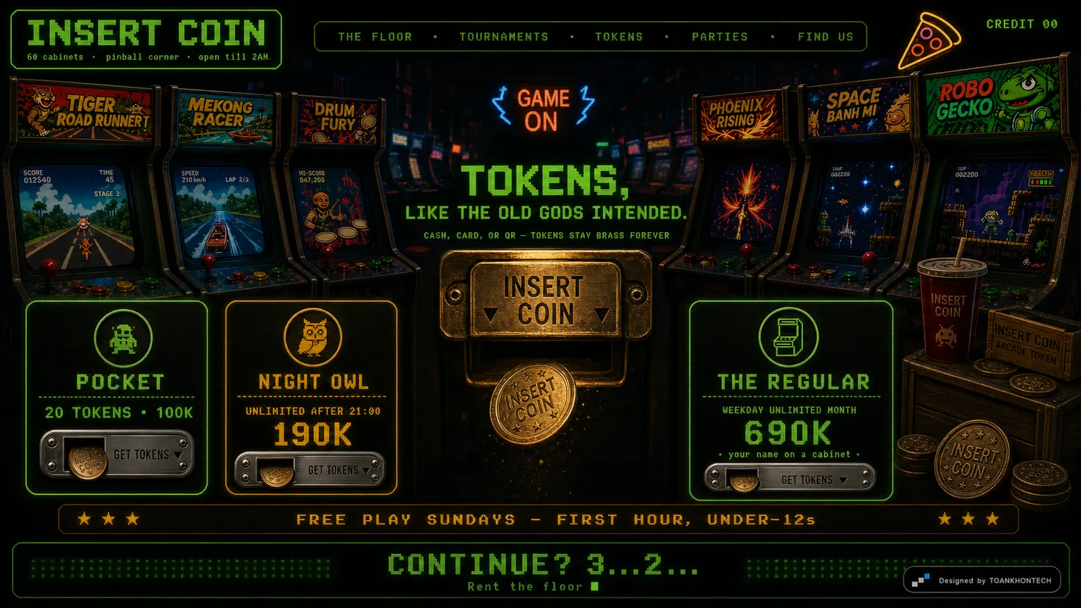 INSERT COIN_ website concept artboard focused on tokens